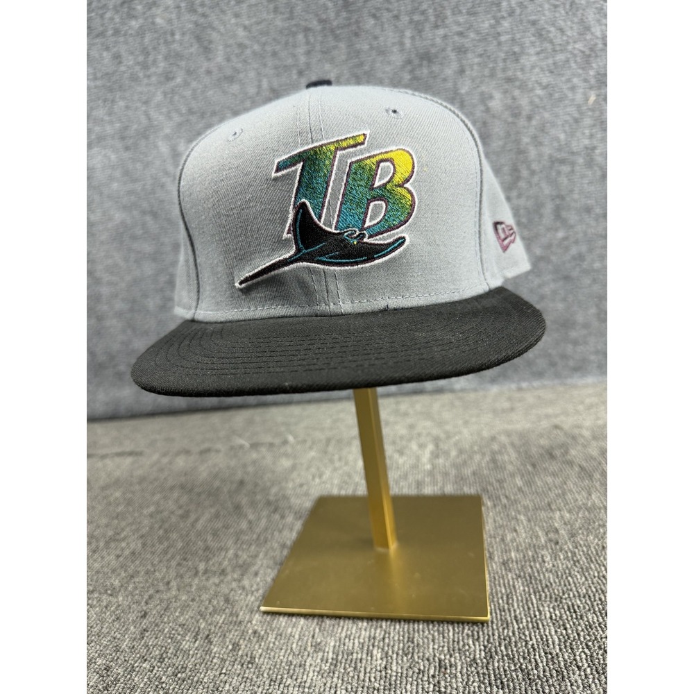 Tampa Bay Devil Rays Hat Cap Fitted Mens 7 3/8 Gray Black MLB Baseball New Era